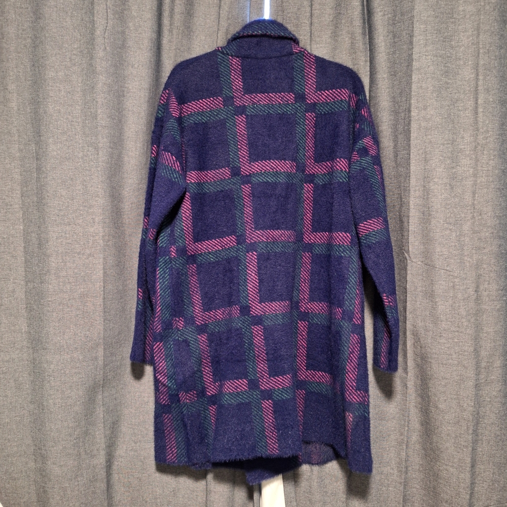 NWOT NVLT Women's Blue and Pink Eyelash Knit Plaid Coat - Picture 5 of 12